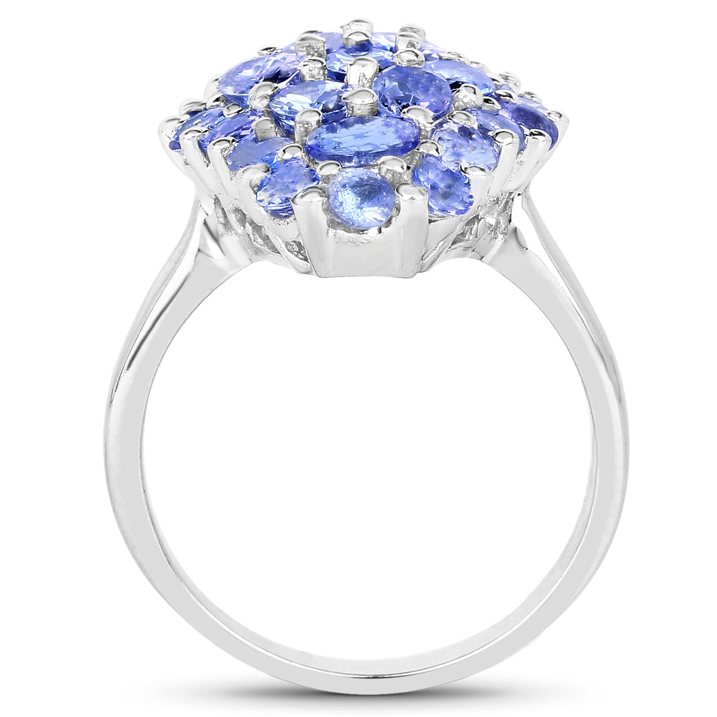 Tanzanite Cluster Ring 2.80 Carats Rhodium Plated Sterling Silver