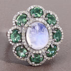 Moonstone Ring With Green Amethyst 8.58 Carats Sterling Silver