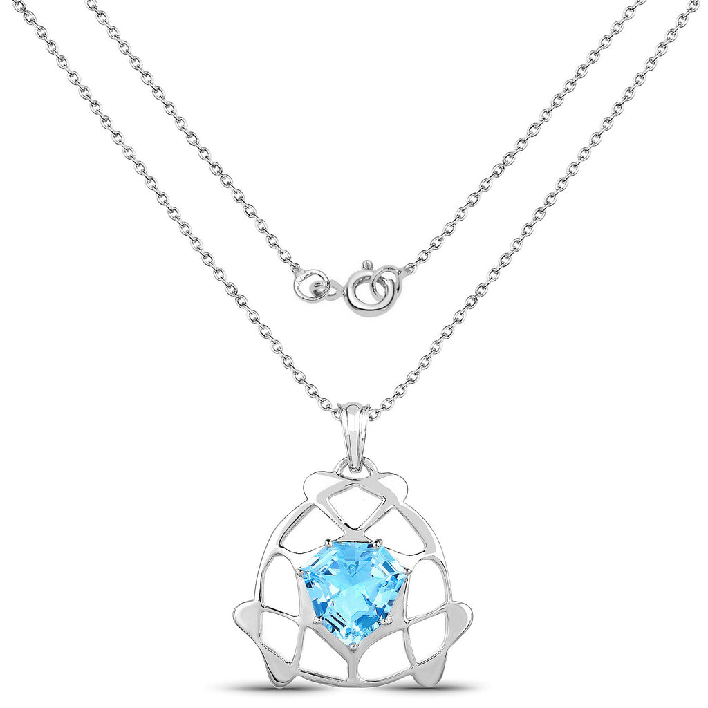 Swiss Blue Topaz Pendant 11.4 Carats Sterling Silver