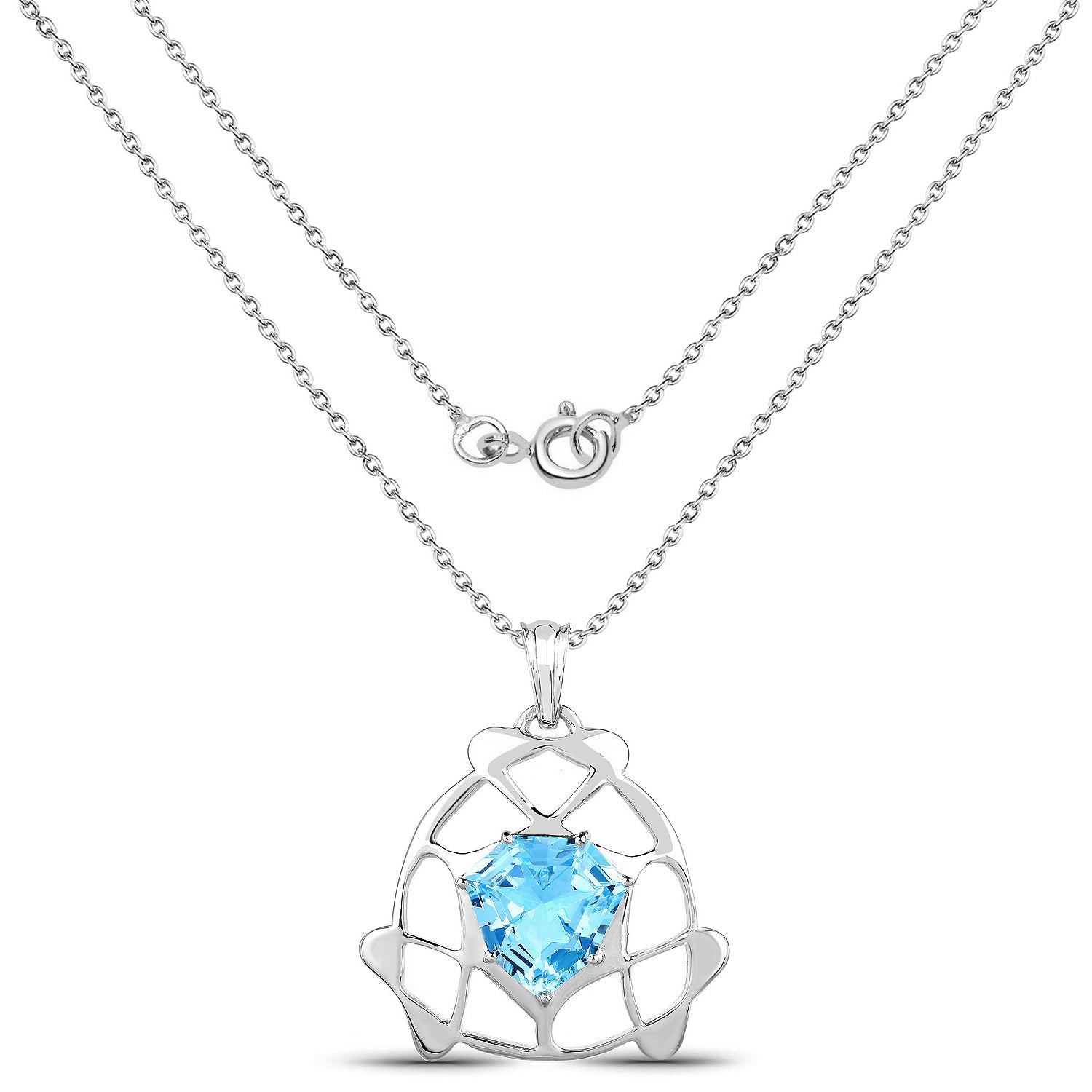 Swiss Blue Topaz Pendant 11.4 Carats Sterling Silver