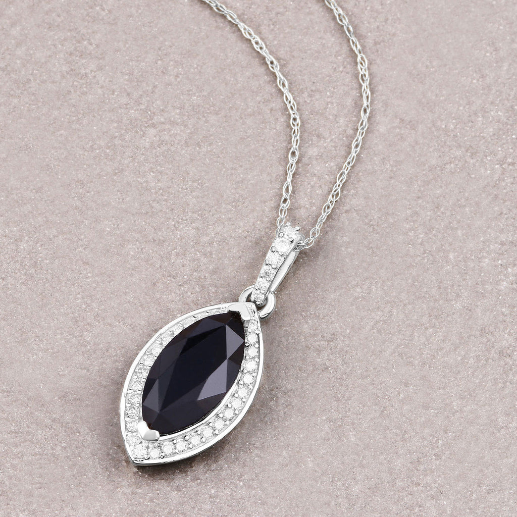 Blue Sapphire Pendant With Diamonds 2.24 Carats 10K White Gold