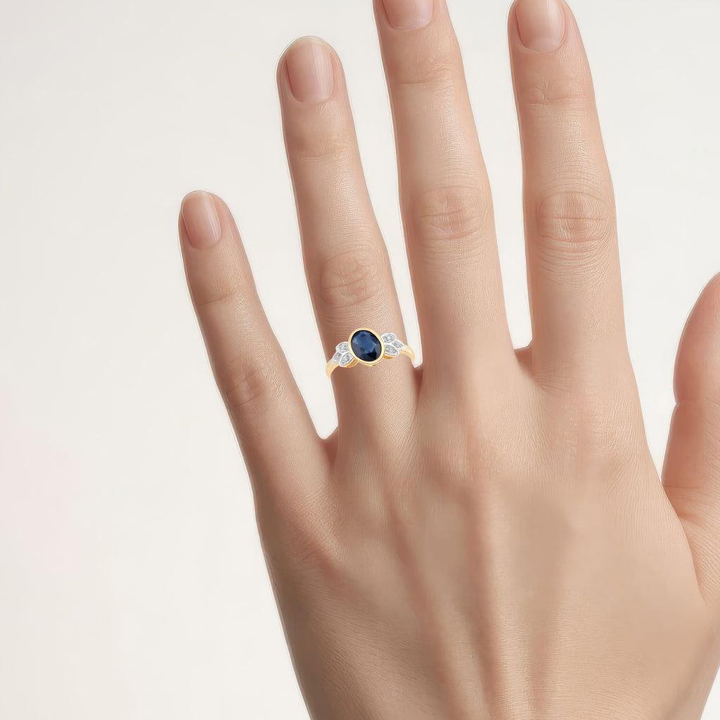 Blue Sapphire Ring With Diamonds 1.54 Carats 14K Yellow Gold