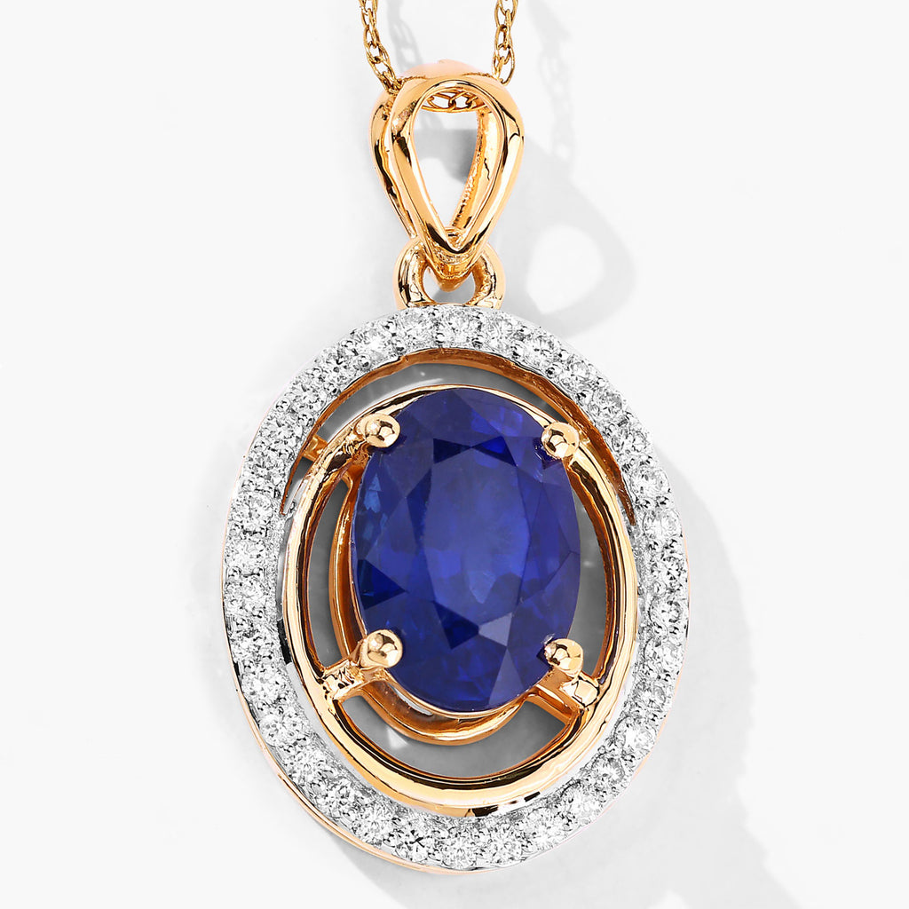 Blue Sapphire Pendant With Diamonds 2.56 Carats 18K Yellow Gold