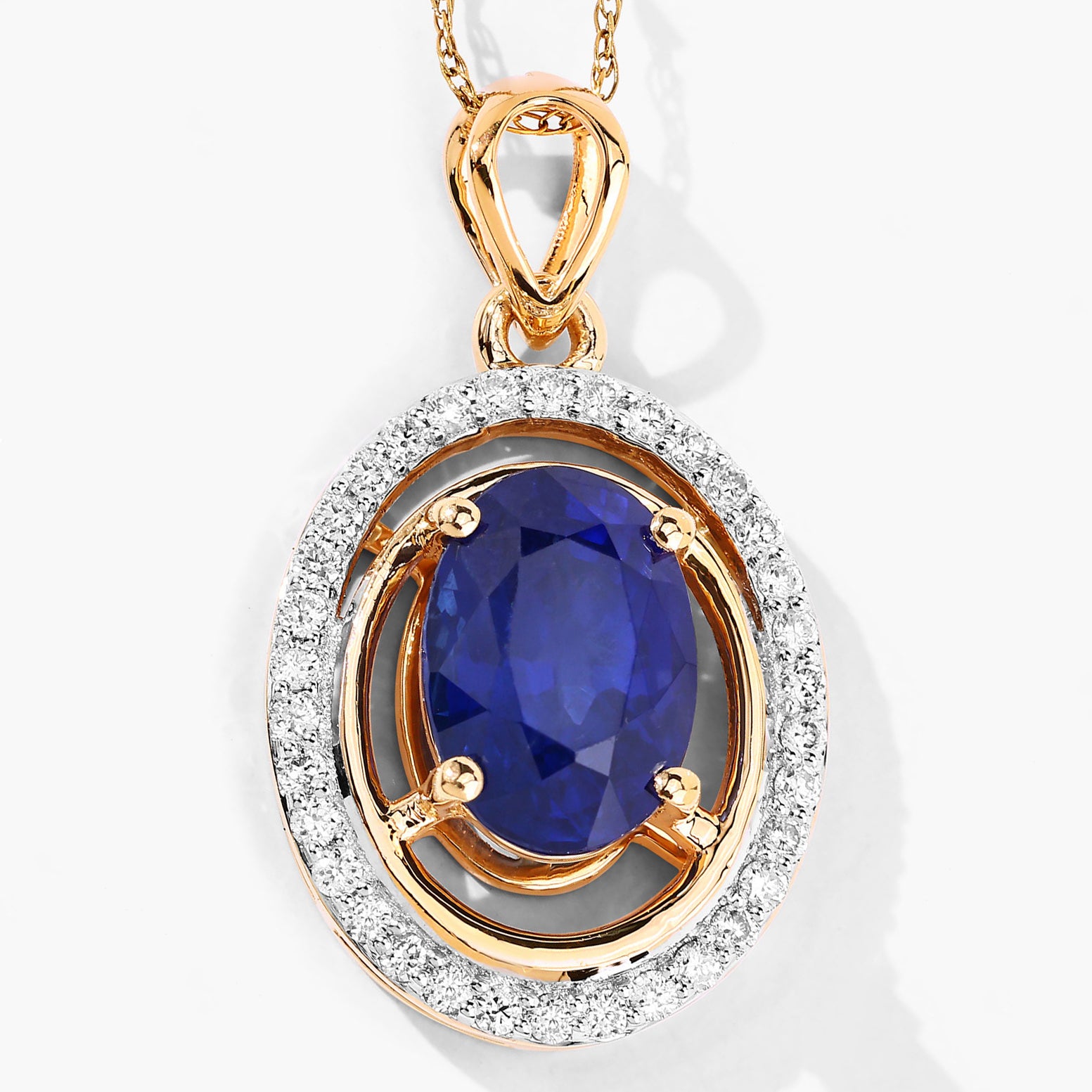Blue Sapphire Pendant With Diamonds 2.56 Carats 18K Yellow Gold