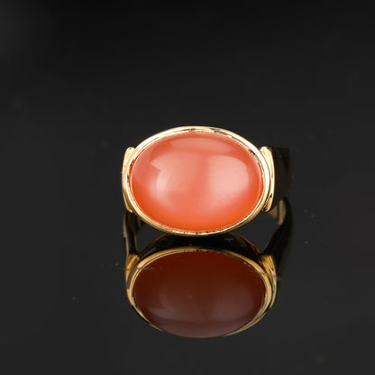 Peach Moonstone Ring 9.5 Carats Gold Plated Silver