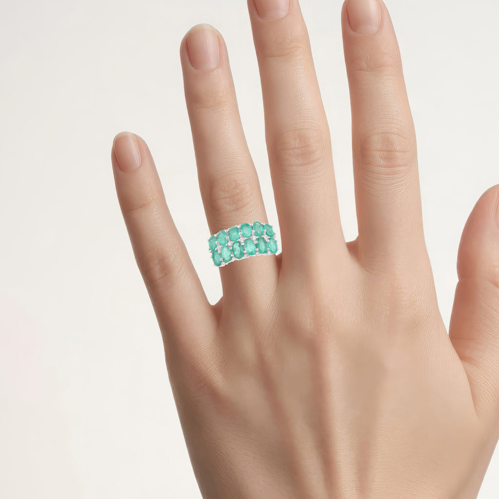 Emerald Ring With White Topaz 2.52 Carats Sterling Silver