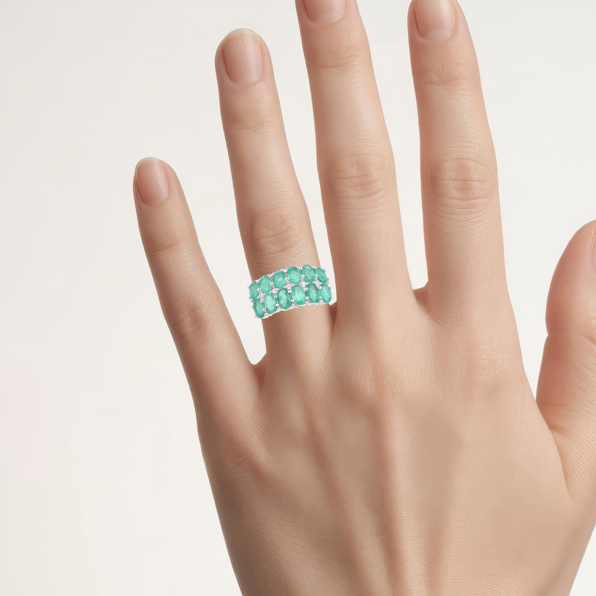 Emerald Ring With White Topaz 2.52 Carats Sterling Silver