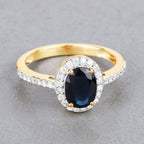 Blue Sapphire Ring With Diamonds 1.8 Carats 14K Yellow Gold