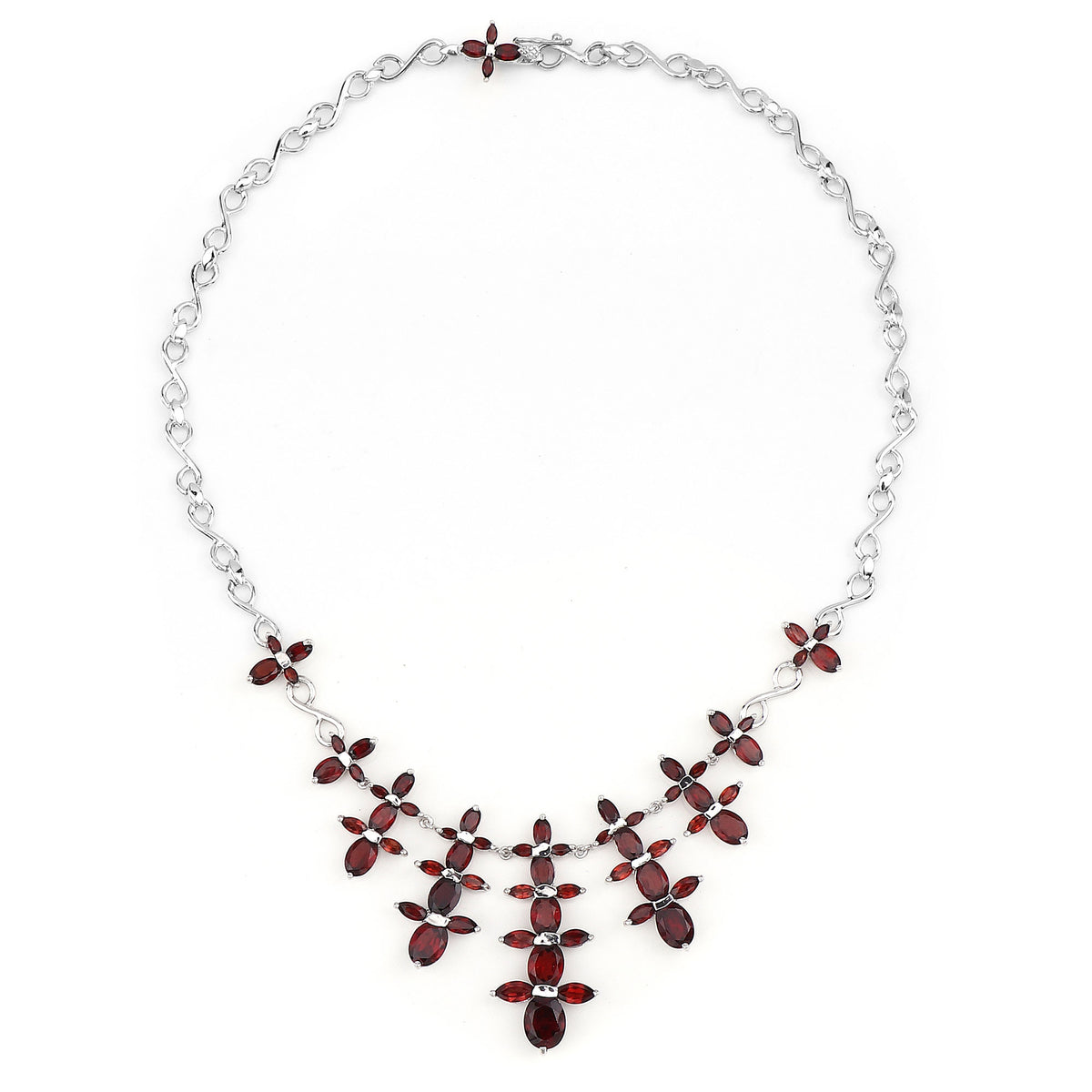 Garnet Flower Necklace 23.9 Carats Sterling Silver