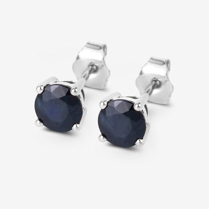Blue Sapphire Stud Earrings 1.69 Carats 10K White Gold