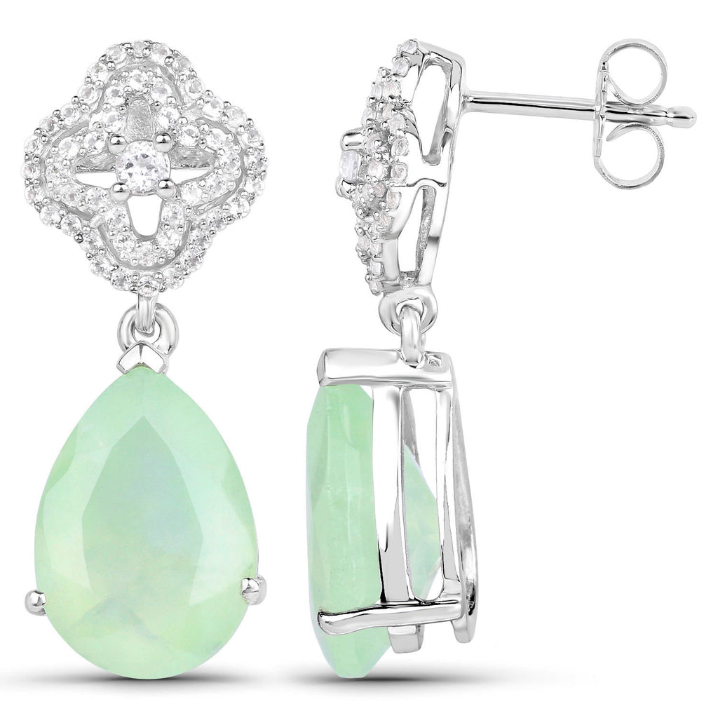 Prehnite Earrings With White Topaz 10 Carats Sterling Silver
