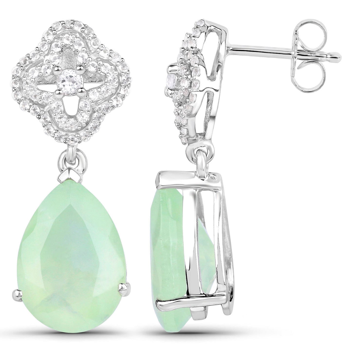 Prehnite Earrings With White Topaz 10 Carats Sterling Silver