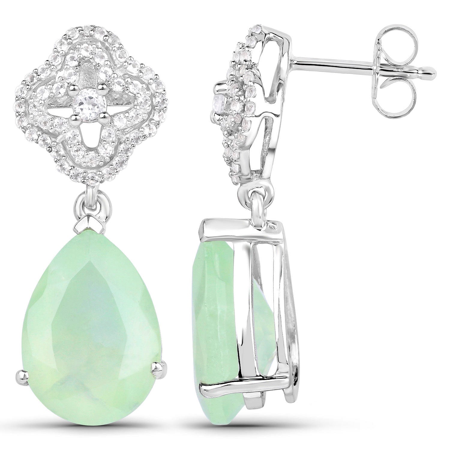 Prehnite Earrings With White Topaz 10 Carats Sterling Silver
