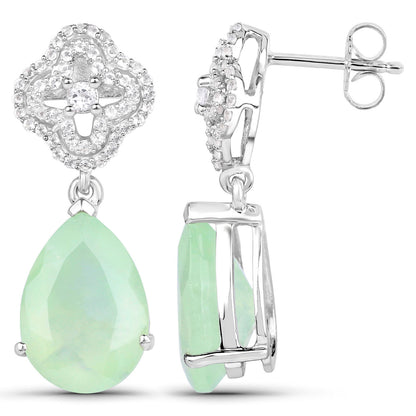 Prehnite Earrings With White Topaz 10 Carats Sterling Silver