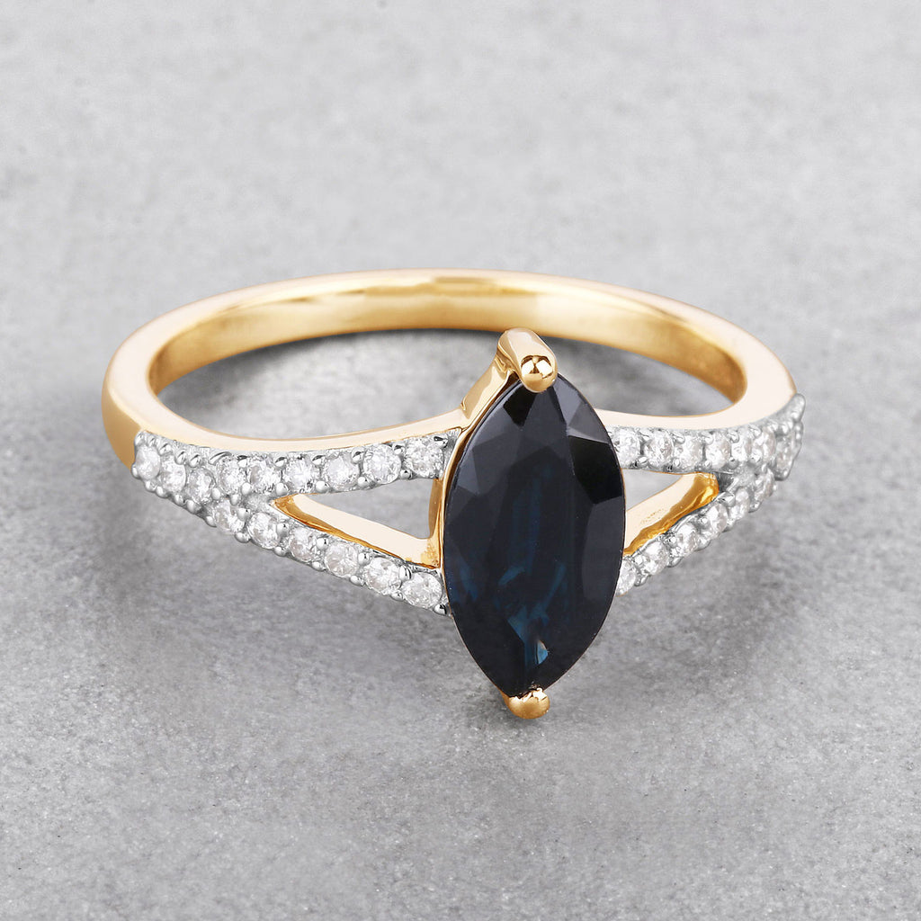 Blue Sapphire Ring With Diamonds 1.46 Carats 14K Yellow Gold