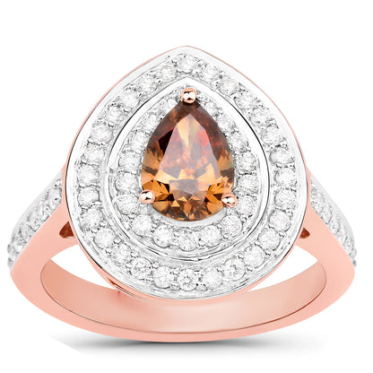 Natural Chocolate Brown Diamond Ring 1.62 Carats Total 18K Rose Gold