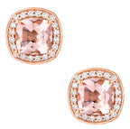 Morganite Stud Earrings With Diamonds 1.34 Carats 14K Rose Gold