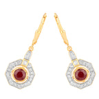 Ruby Dangle Earrings 1.7 Carats 18K Yellow Gold Plated Silver