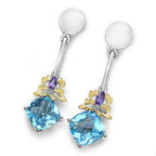 Blue Topaz Earrings With Amethyst 5.51 Carats Sterling Silver