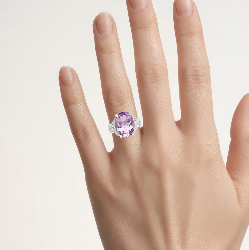 Amethyst Ring With White Topaz 8.94 Carats Sterling Silver