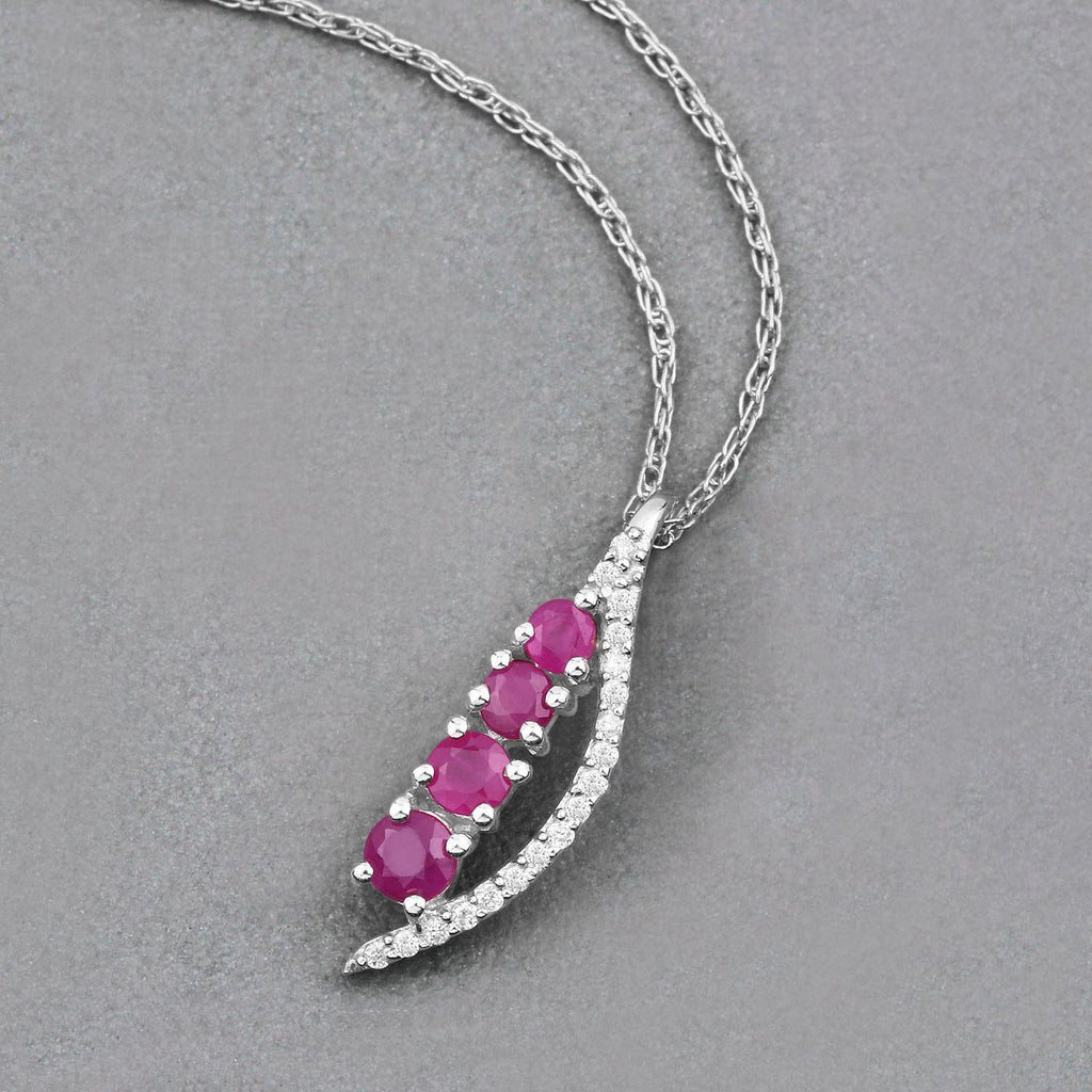 Ruby Pendant With Diamonds 0.36 Carats 14K White Gold