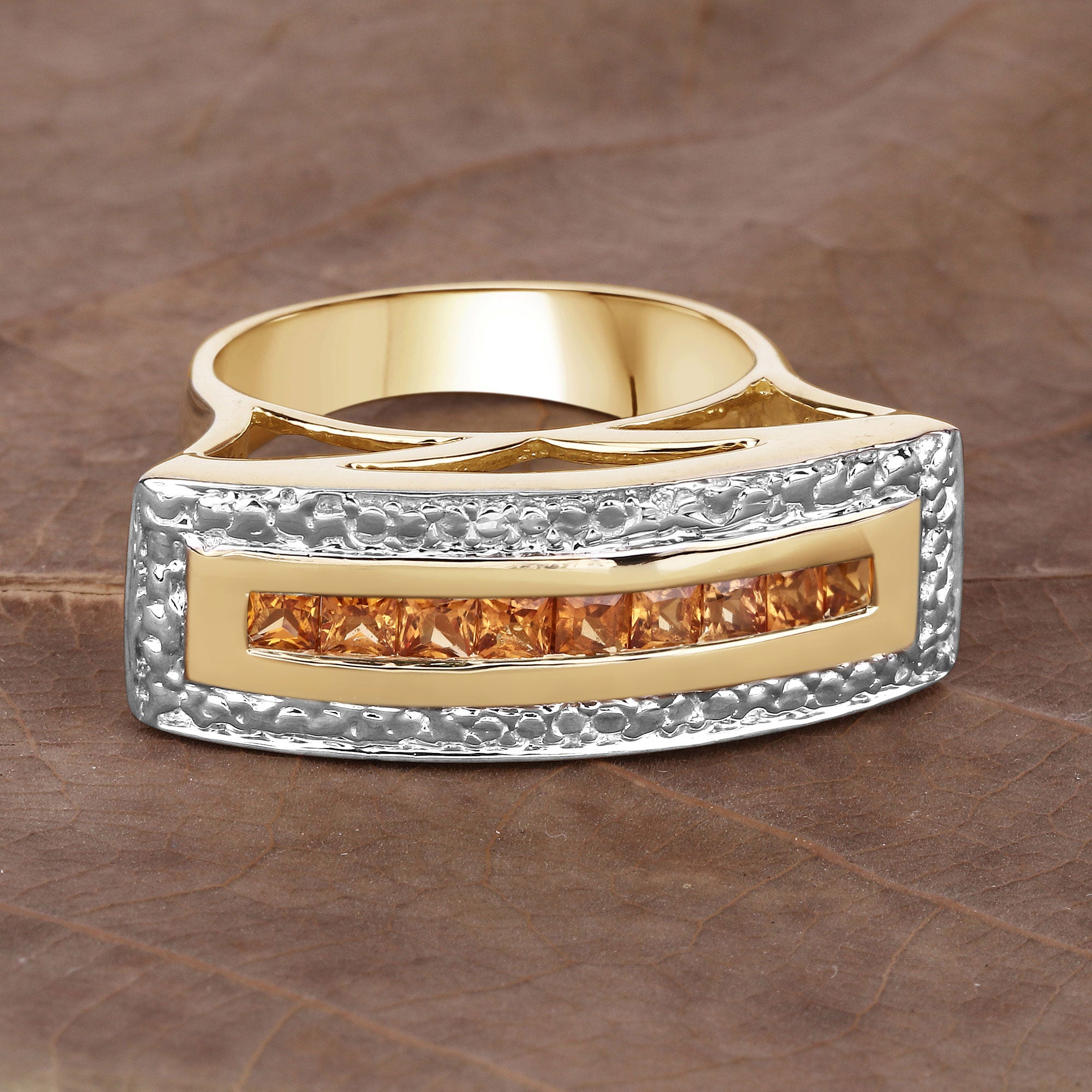 Orange Sapphire Ring 1.06 Carats Gold Plated Silver
