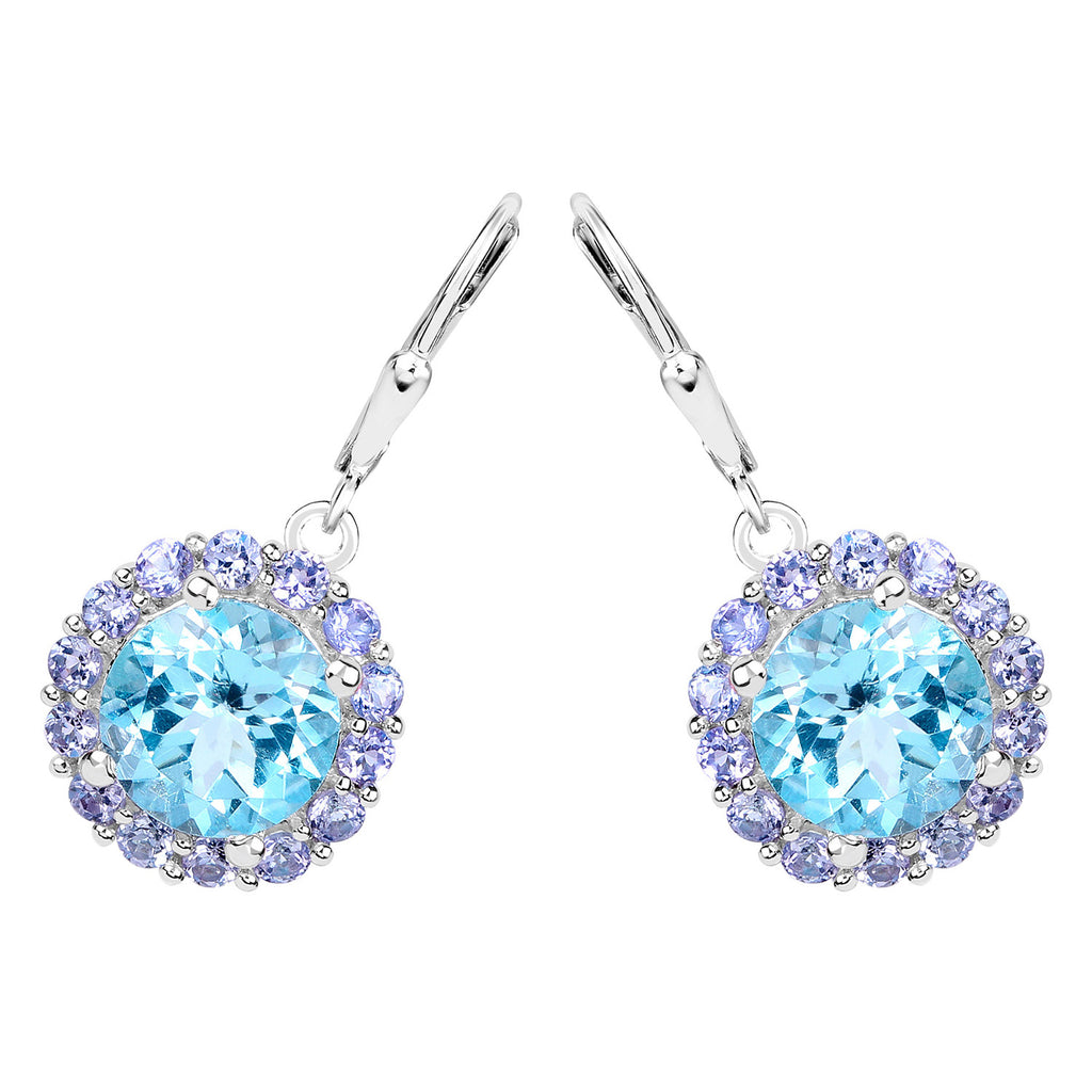 Blue Topaz Earrings With Tanzanite 9.92 Carats Sterling Silver