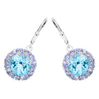 Blue Topaz Earrings With Tanzanite 9.92 Carats Sterling Silver