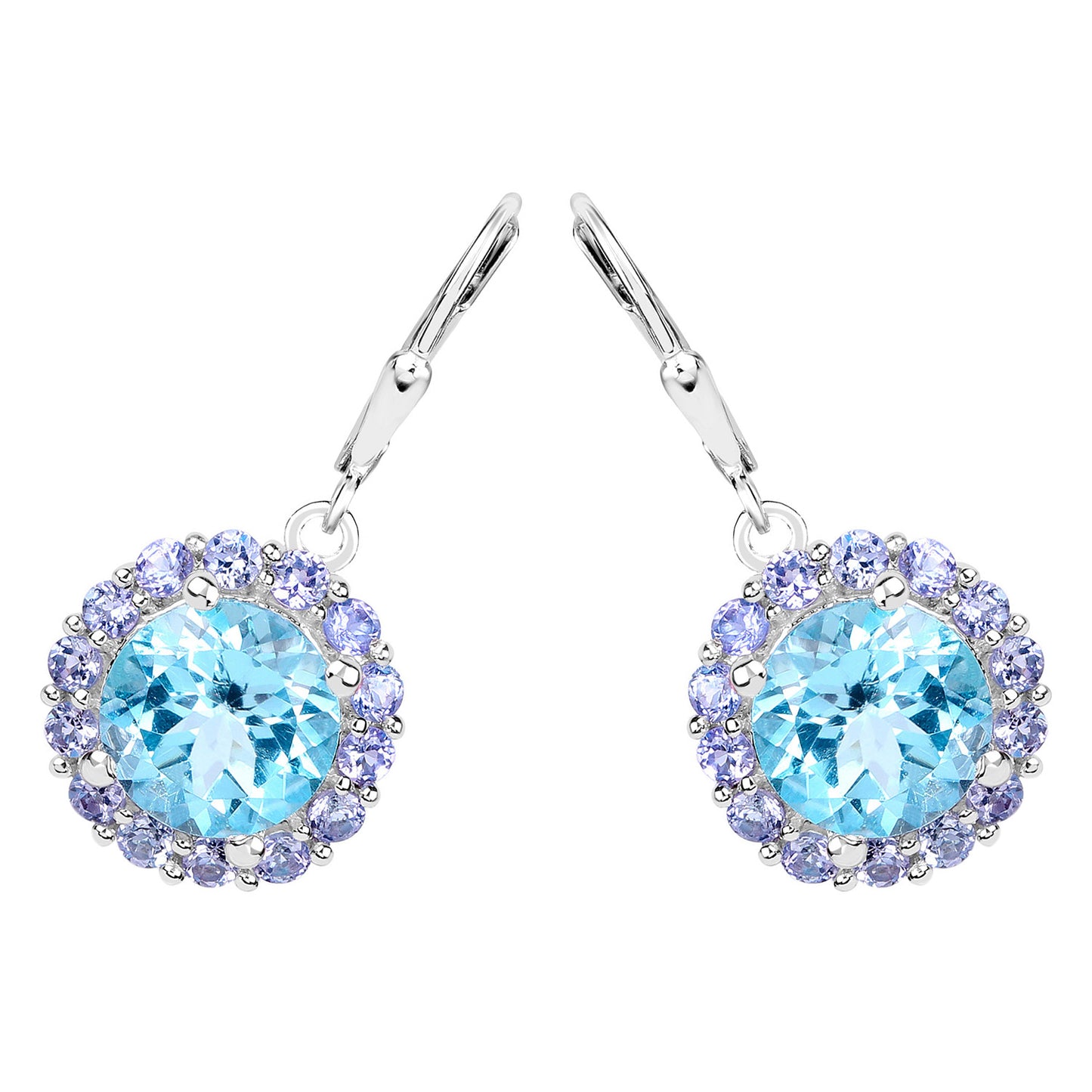 Blue Topaz Earrings With Tanzanite 9.92 Carats Sterling Silver