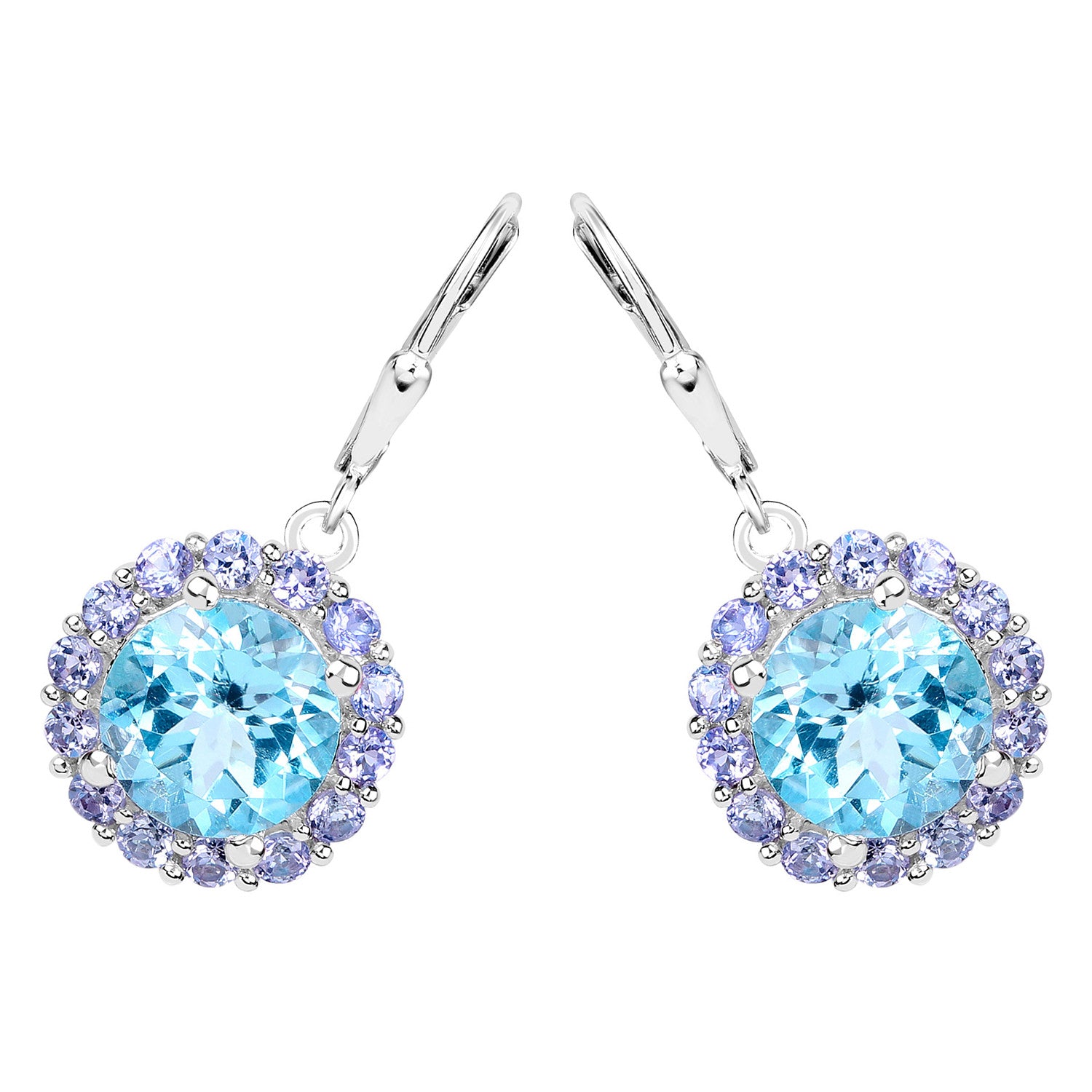 Blue Topaz Earrings With Tanzanite 9.92 Carats Sterling Silver