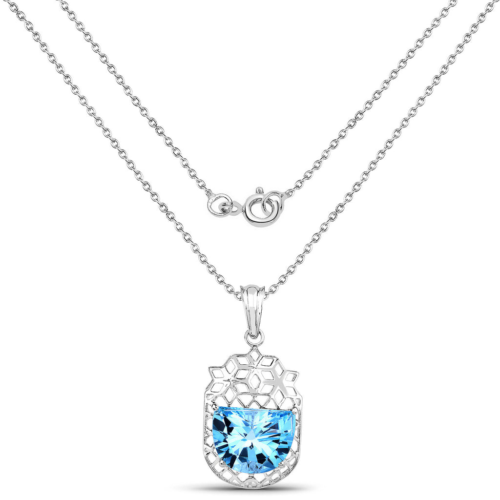 Swiss Blue Topaz Pendant 10.8 Carats Sterling Silver