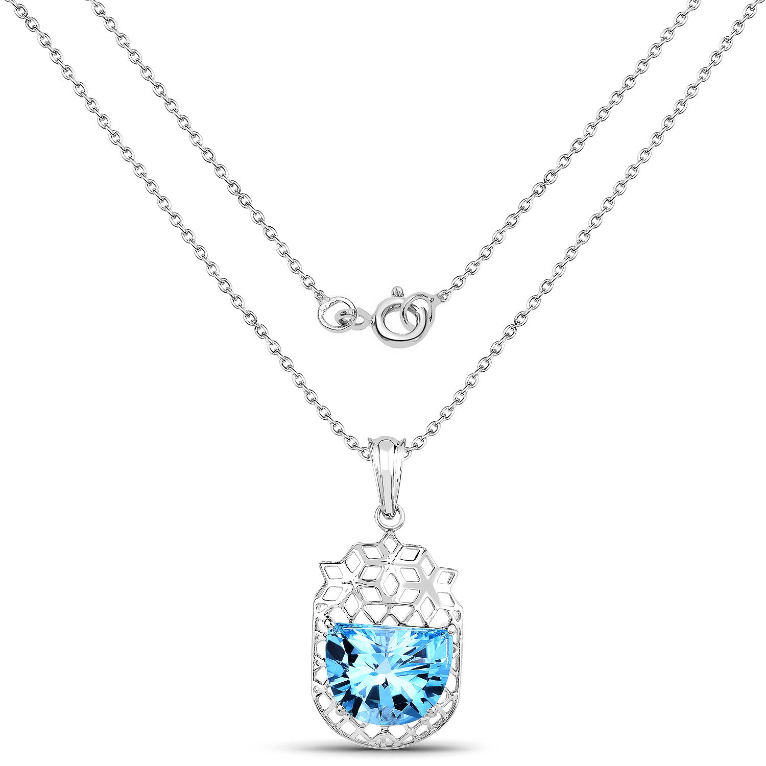 Swiss Blue Topaz Pendant 10.8 Carats Sterling Silver