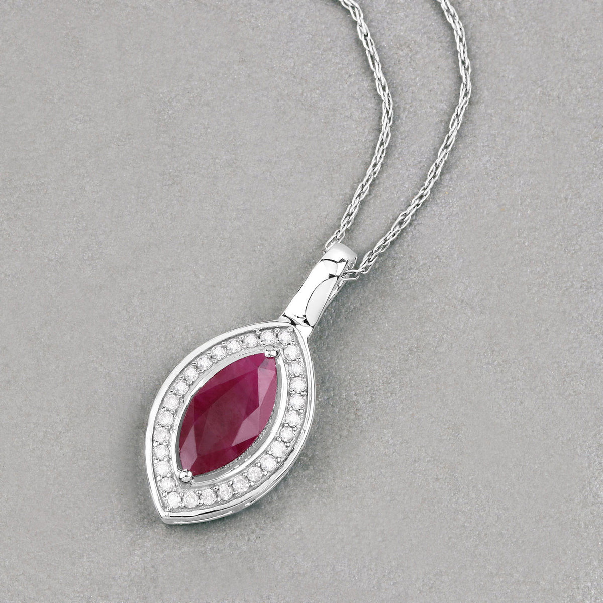 Ruby Pendant With Diamonds 1.5 Carats 10K White Gold