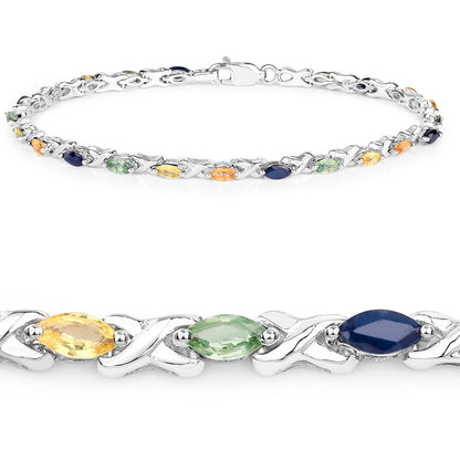 Multicolored Sapphire Tennis Bracelet 3.1 Carats Silver