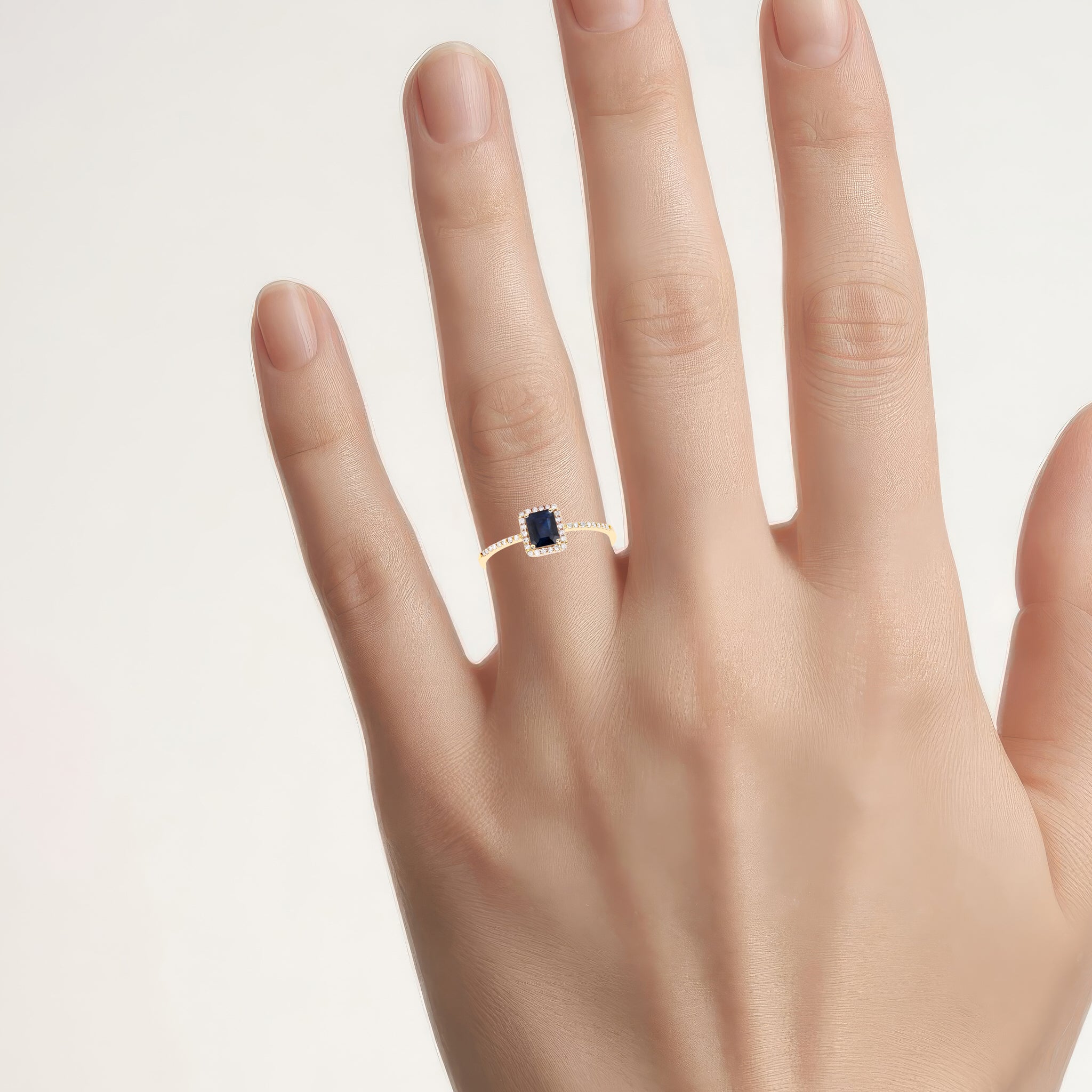 Blue Sapphire Ring With Diamonds 0.56 Carats 14K Yellow Gold