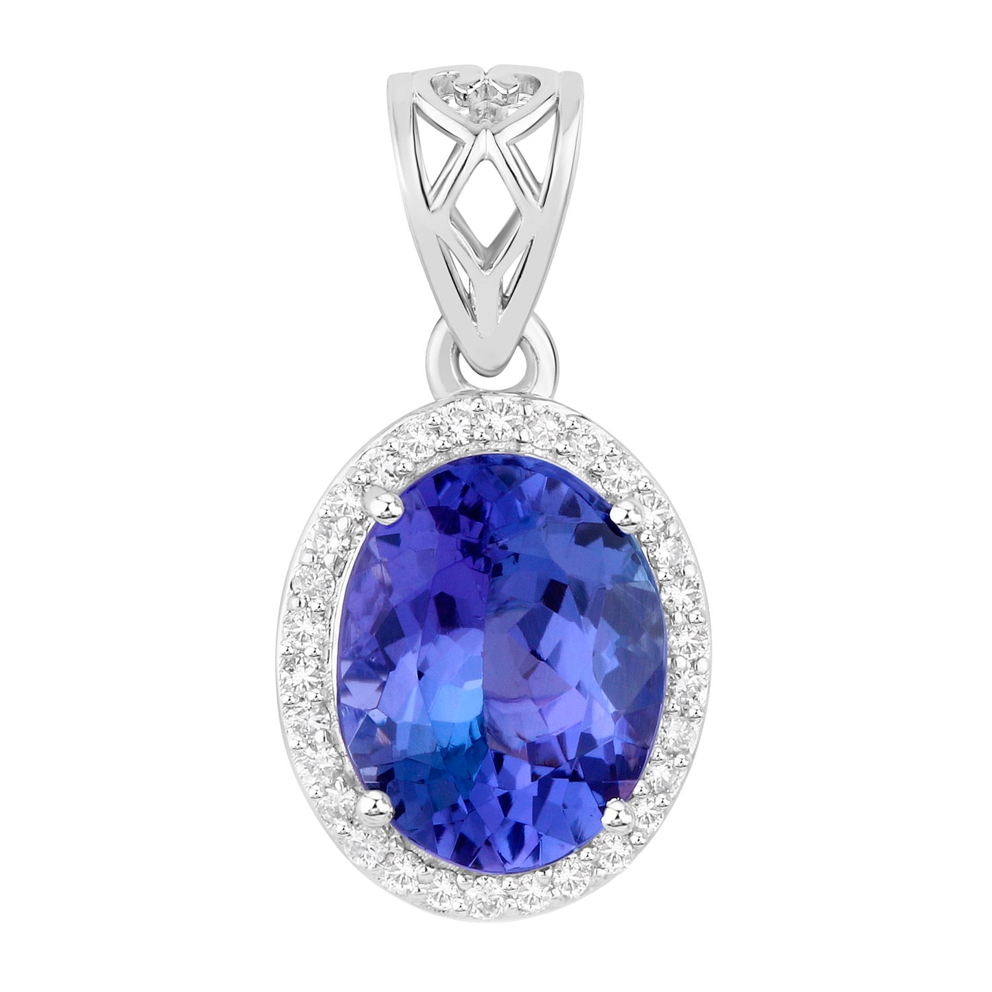Tanzanite Pendant Necklace With Diamond Halo 2.8 Carats Total 14K Gold