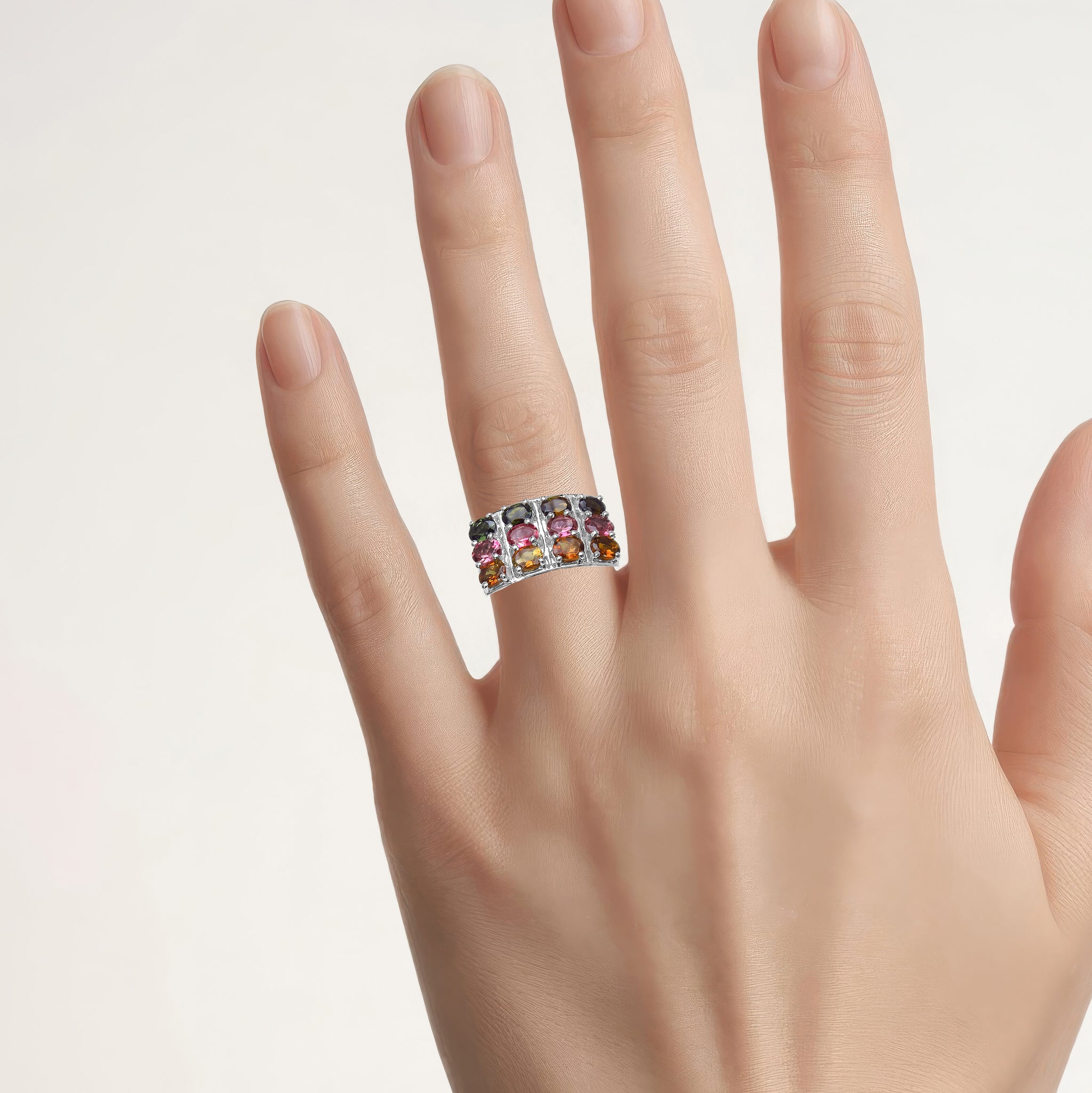 Multicolor Tourmaline Ring 3.66 Carats Sterling Silver