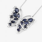 Blue Sapphire Butterfly Necklace With White Zircon 2.86 Carats Sterling Silver