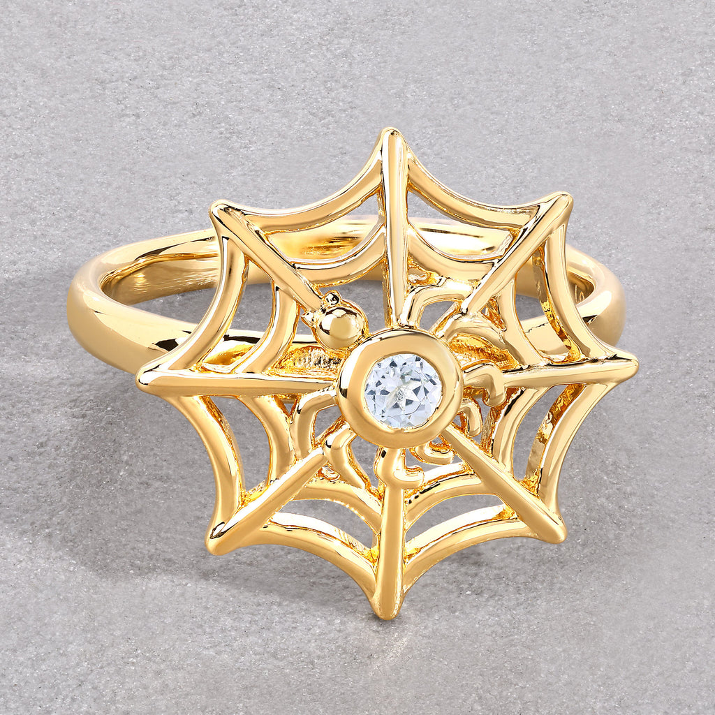 Aquamarine Spider Web Ring 0.08 Carats Gold Plated Silver