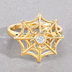 Aquamarine Spider Web Ring 0.08 Carats Gold Plated Silver