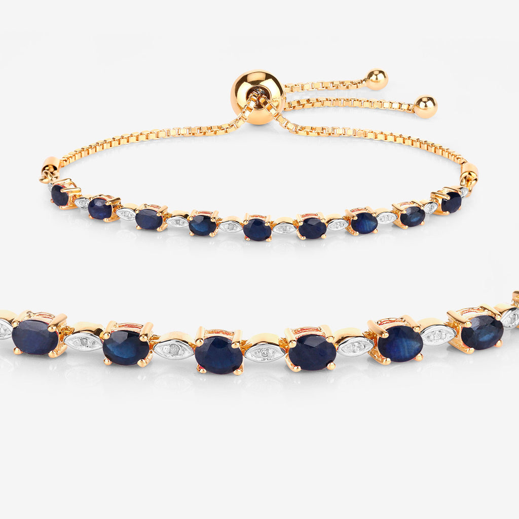 Blue Sapphire Bracelet With Diamonds 1.8 Carats Gold Plated Silver