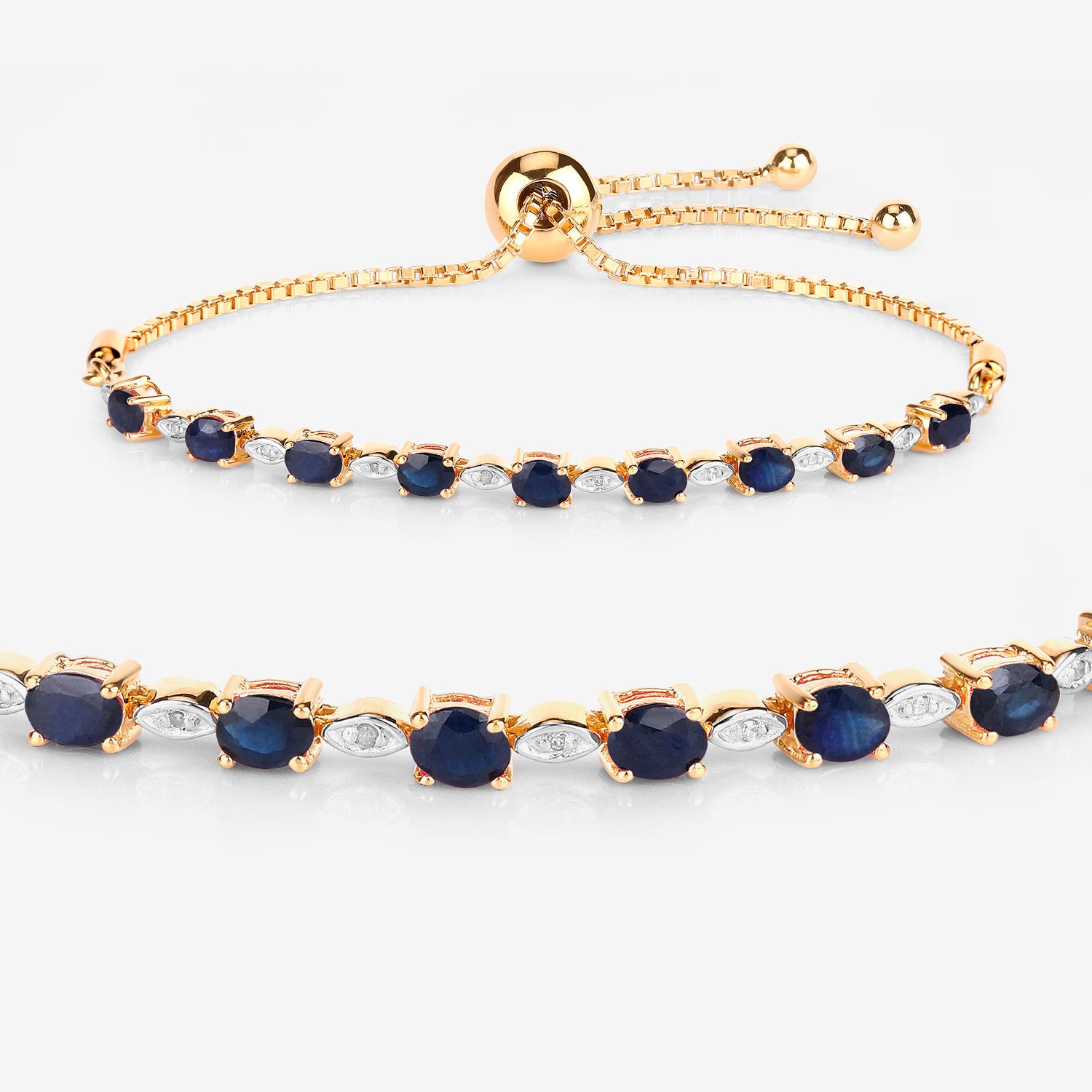 Blue Sapphire Bracelet With Diamonds 1.8 Carats Gold Plated Silver