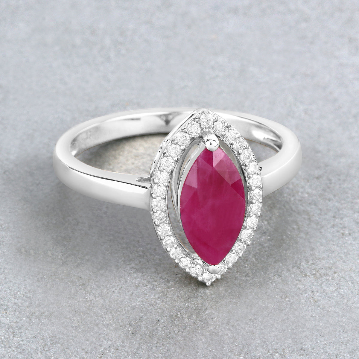 Ruby Ring With Diamonds 1.5 Carats 10K White Gold
