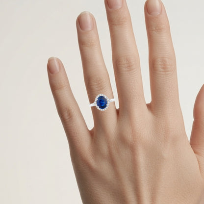 Blue Sapphire Ring With Diamonds 2.58 Carats 18K White Gold