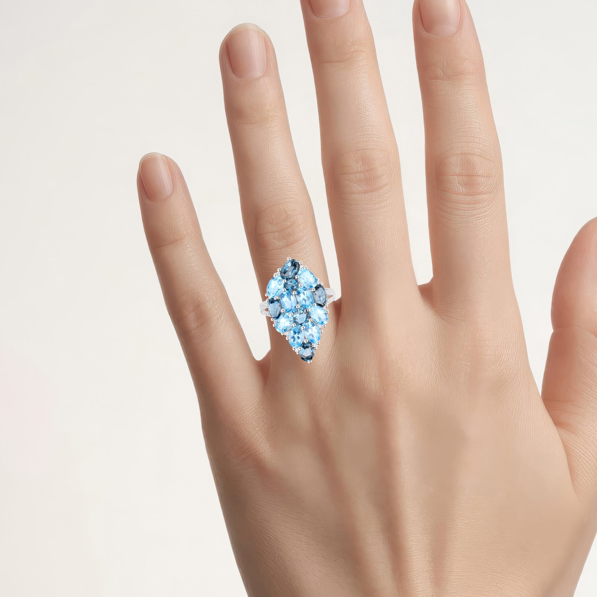Multicolor Topaz Ring With White Zircon 6.76 Carats Sterling Silver