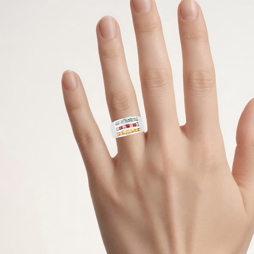 Multicolor Sapphire Ring 1.62 Carats Sterling Silver
