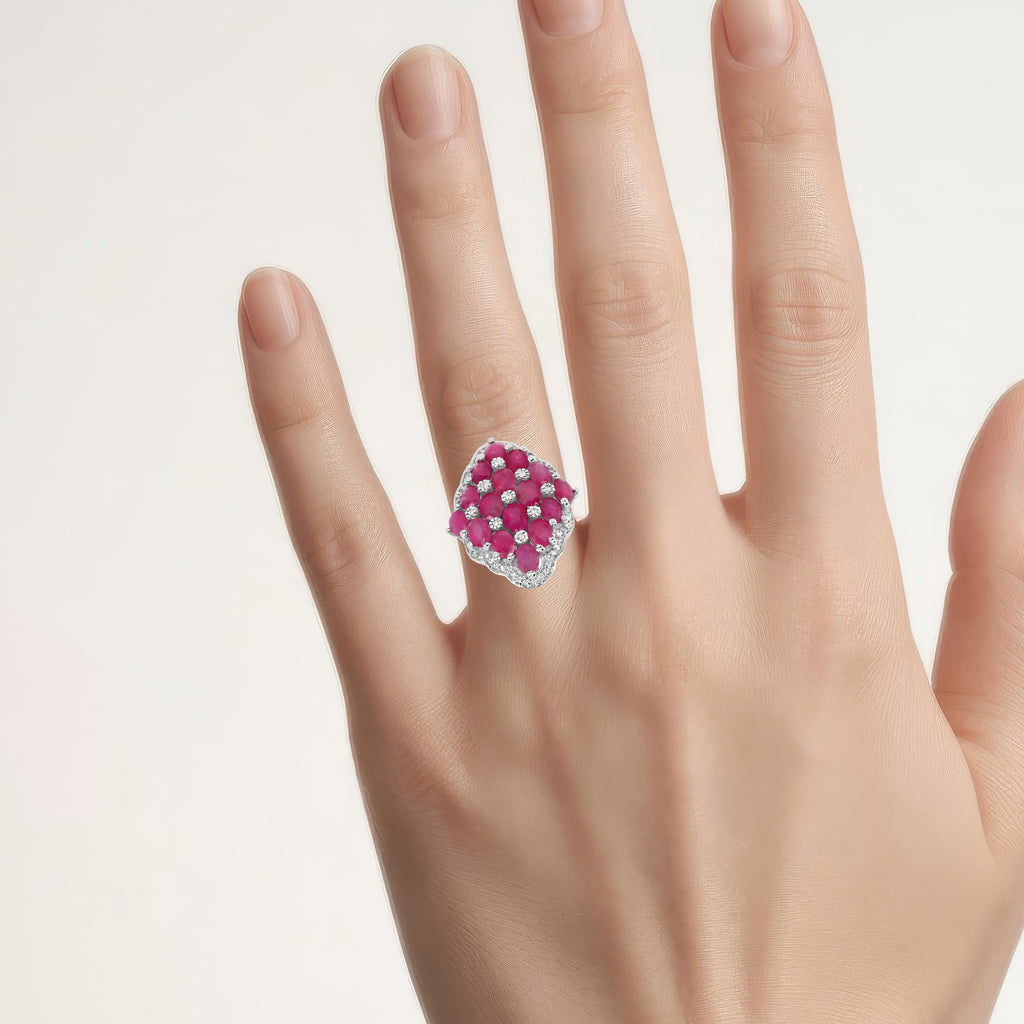 Ruby Ring With White Zircon 3.76 Carats Sterling Silver