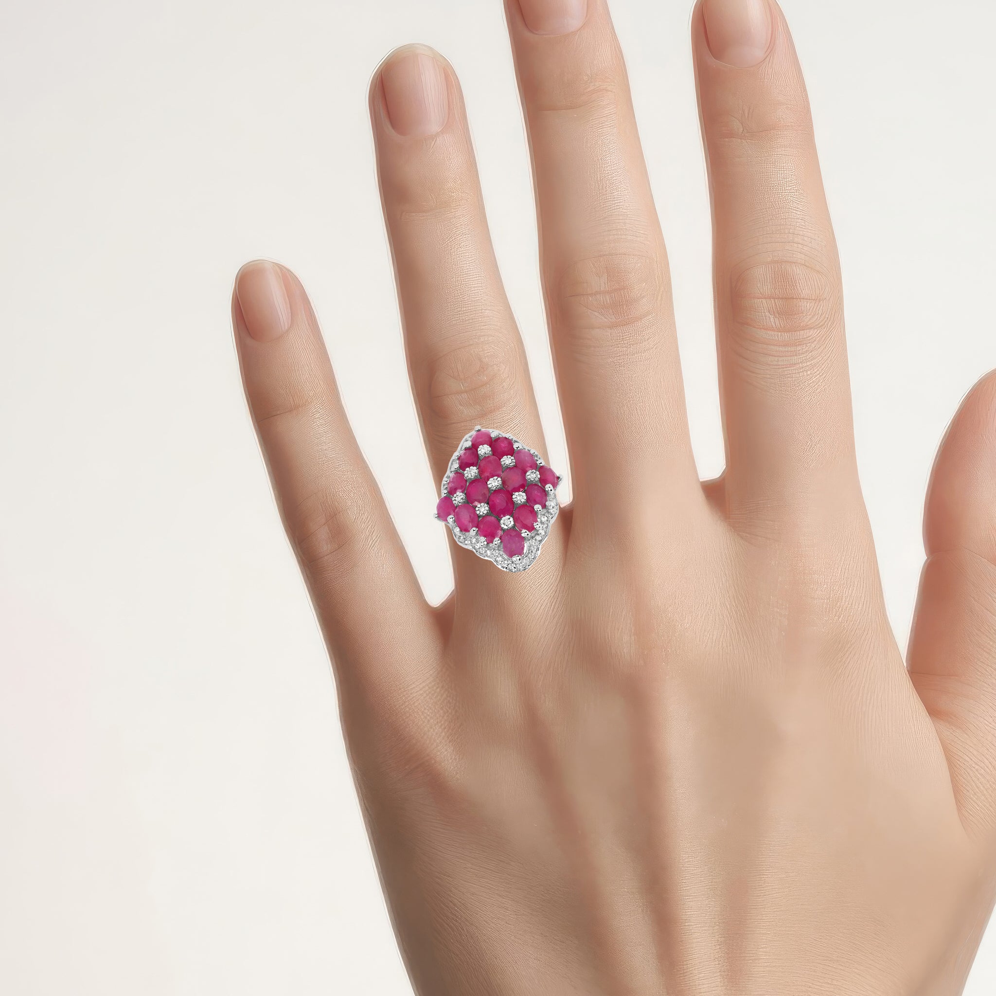 Ruby Ring With White Zircon 3.76 Carats Sterling Silver