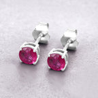Ruby Stud Earrings 0.84 Carats 10K White Gold