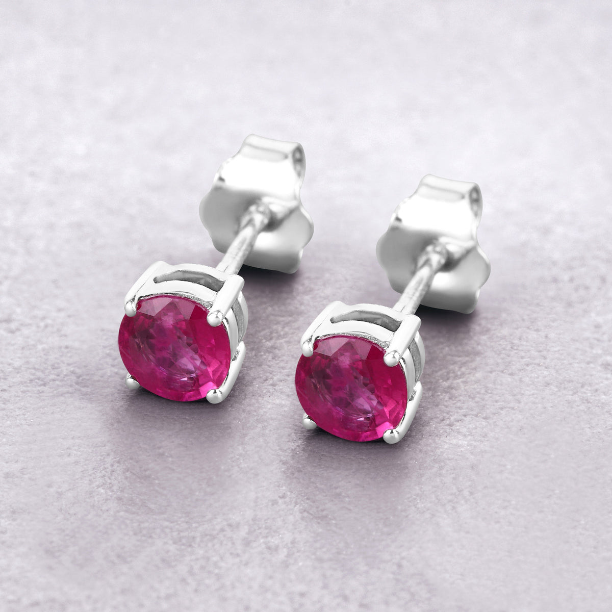 Ruby Stud Earrings 0.84 Carats 10K White Gold